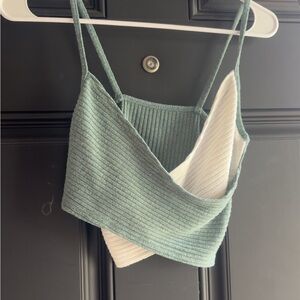 SHEIN Ribbed Green and Cream Camisole